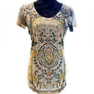 Lucky Brand T-shirt Multicolor Paisley Short Sleeve Top Size Medium